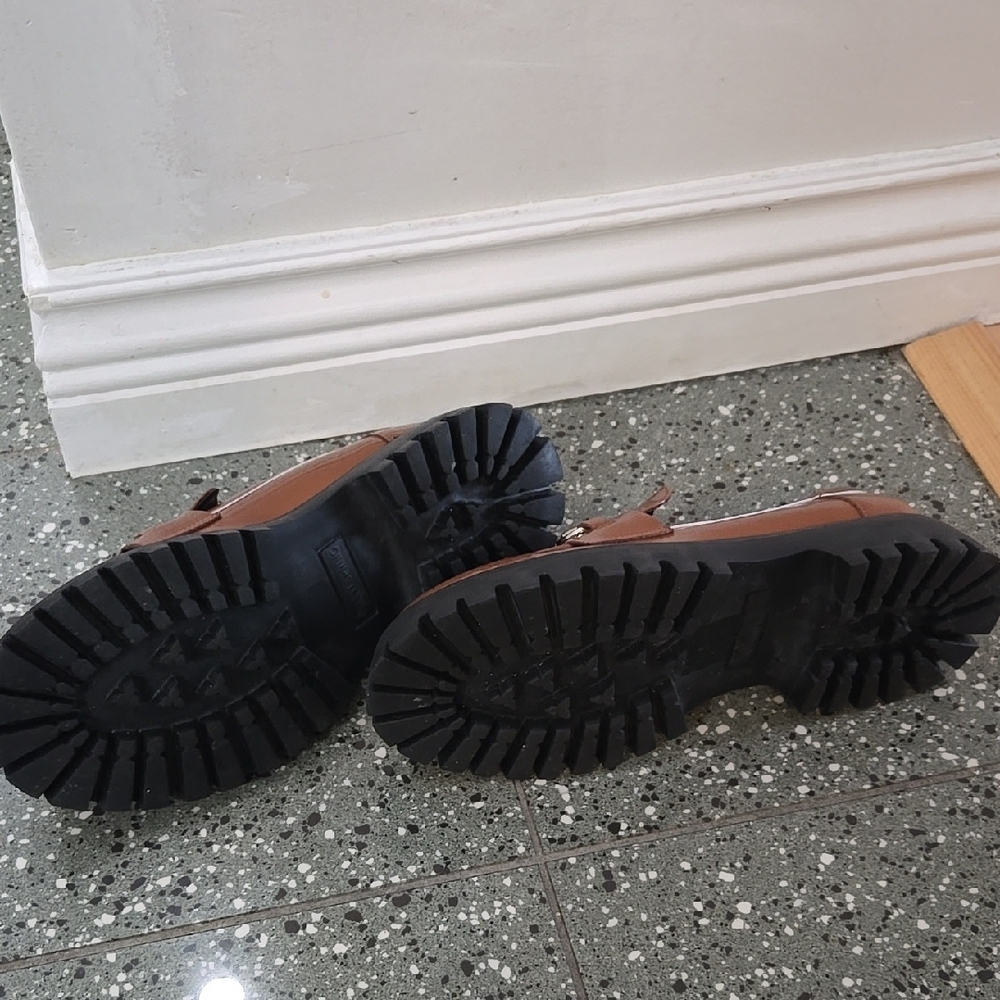 Call It Spring Brown Patent Chunky Loafers with Gold Bit - Picture 2 of 6